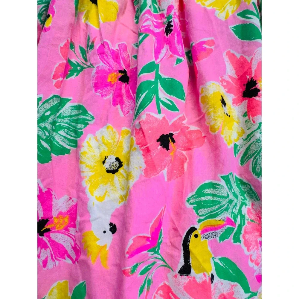 Tommy Bahama Tropical Floral‎ Sundress Size 4 Pink Toucan Parrot Crochet Trim